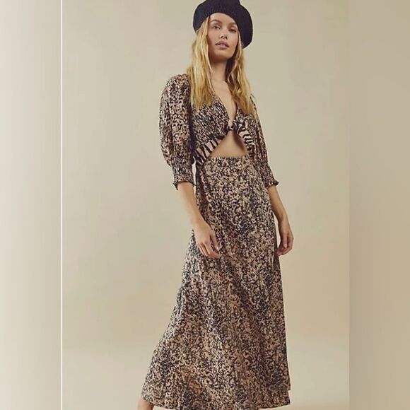 New Free People String Of Hearts Printed Maxi Dress XS Women Buttondown NEW. - Picture 1 of 6